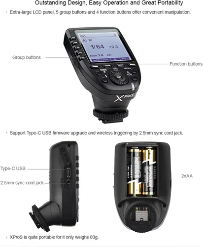 Miniatura 8 de Godox Transmisor de disparador de flash inalámbrico - XPro-S compatible con cámaras Sony, sincronización de alta velocidad TTL 2.4G, ID inalámbrico