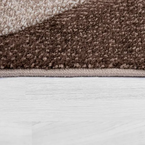Miniatura 2 de Alfombra moderna con bordes geométricos en marrón beige con corte de contorno, tamaño: 5'3" x 7'7