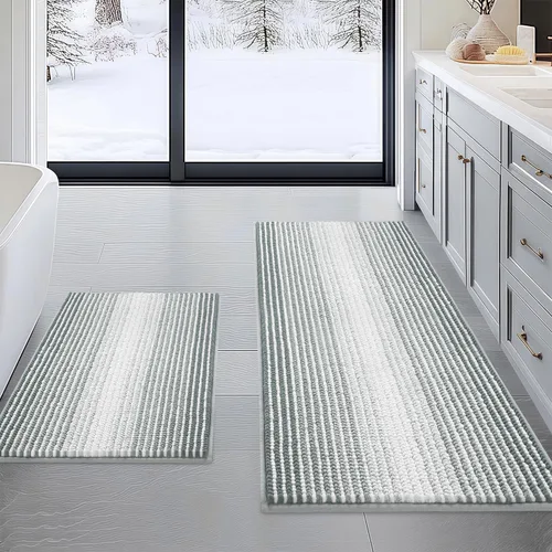 Miniatura 75 de BSICPRO Juegos de Alfombras y Tapetes para Baño, Juego de Alfombra de Baño de Felpilla Gruesa Absorbente de 2 Piezas Antideslizante, Tapetes Suaves