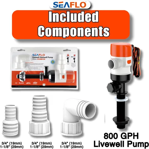 Miniatura 3 de SEAFLO Bomba Livewell Serie 13C 800 GPH – Camiseta extendida, 12 V, salida de 1 pulgada, cabeza de 9 pies, 3.5 A, antiesclusa de aire, motor