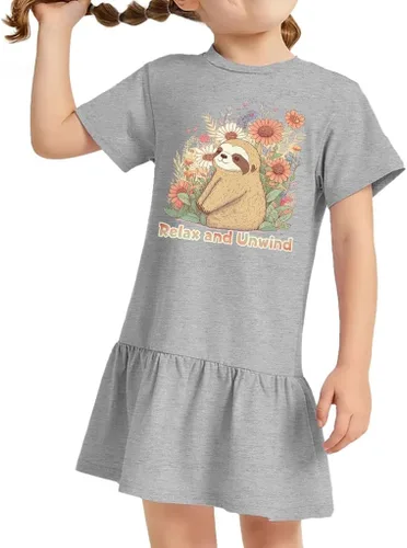 Miniatura 2 de Vestido de perezoso acanalado para niños pequeños, vestido de flores para niñas, vestido gráfico para niños pequeños