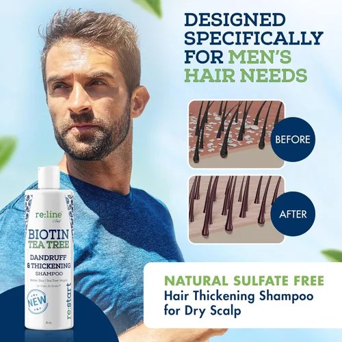 Miniatura 3 de Champú anticaspa para hombres, champú de aceite de árbol de té y zinc para caspa y adelgazamiento del cabello (8 onzas)