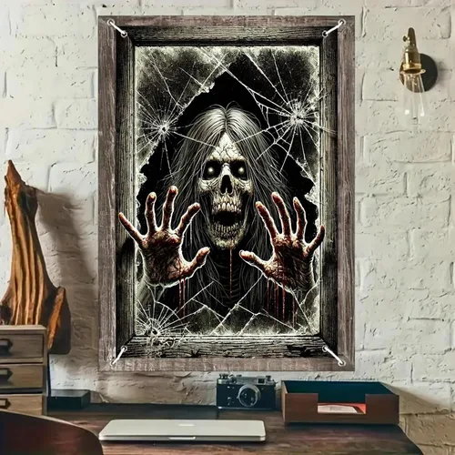Miniatura 8 de BlissYard Pancarta para ventana de Halloween de 31 x 47 pulgadas, diseño de casa embrujada, fantasma, ventana, espíritu espeluznante, decoración