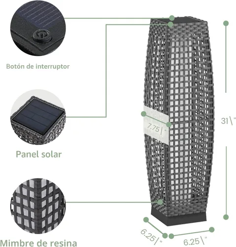 Miniatura 10 de Lámpara de pie para exteriores Grand Patio, lámpara de pie solar, resistente al agua, de mimbre, lámpara colgante para terraza, luces decorativas