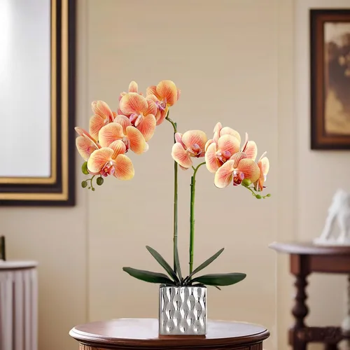 Miniatura 6 de Orquídeas artificiales Floreros de plata, orquídeas artificiales, orquídea naranja, altura 20 pulgadas