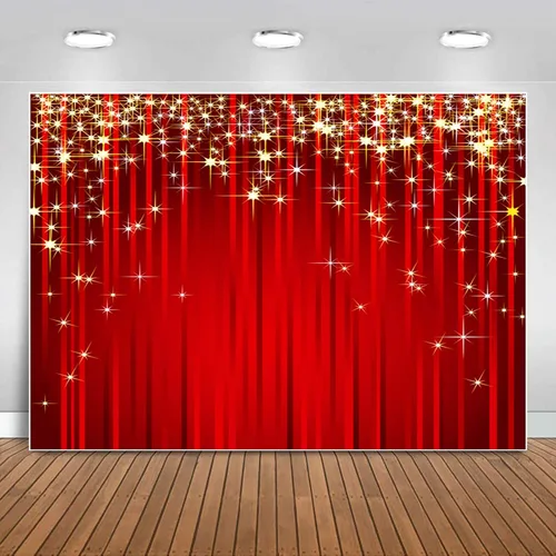 Miniatura 8 de Sensfun 6x6 pies Telón de fondo rojo con estrellas de Navidad, purpurina dorada, estrella de fotografía, fondo de foto con serpentina roja, telones