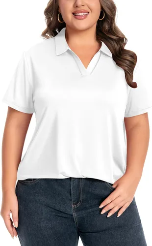 Miniatura 11 de Idtswch Camisa polo de manga corta con cuello en V para mujer, de secado rápido, UPF 50+, informal, para trabajo, golf, talla XL - 6XL