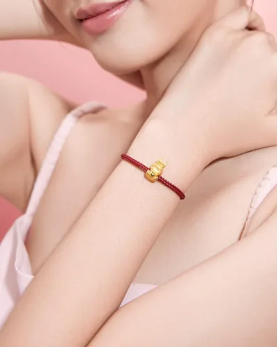 Miniatura 7 de ZHOU LIU FU Pulseras de oro real para mujer, pulsera de conejo de la suerte, joyería de oro de 24 quilates, pulsera roja, dije de oro sólido