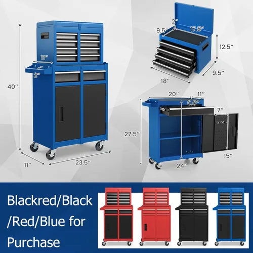 Miniatura 3 de ERGOMASTER Caja de herramientas con ruedas resistente con gabinete de 5 cajones para armario con cerradura y extraíble para garaje y taller - azul