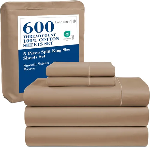 Miniatura 42 de LANE LINEN Juego de sábanas tamaño King – Sábanas de 600 hilos 100% algodón de fibra larga, naturalmente frescas y duraderas para el uso diario, 01