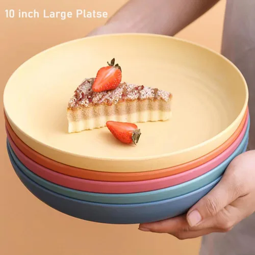 Miniatura 4 de K Y KANGYUN Platos de Cena de Paja de Trigo Irrompibles de 10 Pulgadas, Juego de 4 - Aptos para Lavavajillas, Perfectos para Acampar y Platos