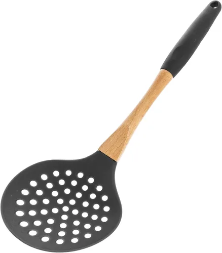 Miniatura 10 de Beille 5 utensilios de cocina de madera de nailon gris oscuro con cucharas de cocina, cucharón de sopa, cuchara espumadera y espátula, 13 pulgadas