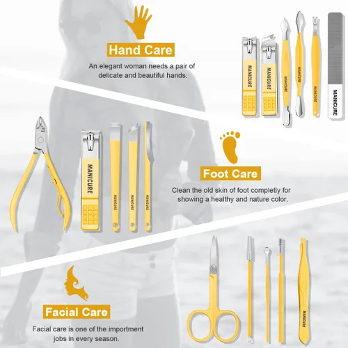 Miniatura 2 de Juego de manicura profesional para cortaúñas y pedicura, 16 piezas de acero inoxidable, herramientas de cuidado de uñas, kit de aseo con lujosa