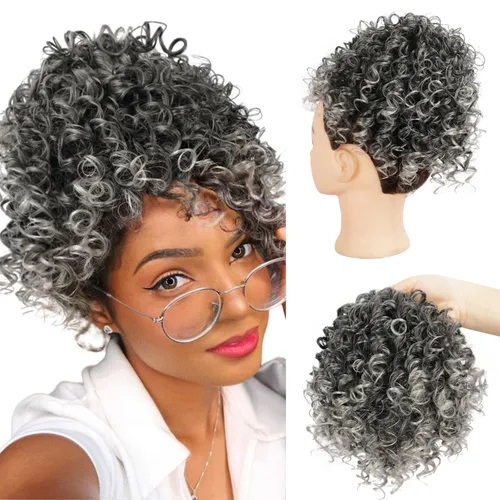 Miniatura 9 de Extensión de cola de caballo rizada con cordón para mujeres negras, extensión de cola de caballo con cordón, extensiones de cabello rizado