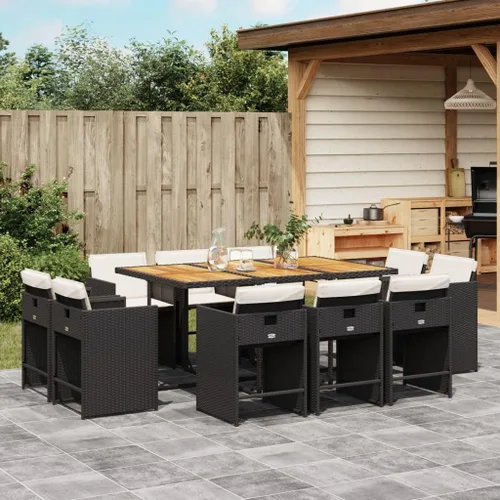 Miniatura 26 de 17-Piece Brown Poly Rattan Patio Dining Set with Cream White Cushions, Foldable Chairs and Tempered Glass Table for Outdoor Garden Backyard Patio