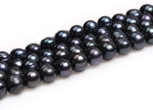 Cuentas de perlas cultivadas de agua dulce para hacer joyas, piedras preciosas naturales semipreciosas de 0.433-0.472 in, redondas, color negro, 15