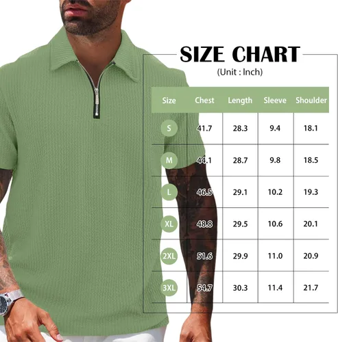 Miniatura 7 de Camisas polo casuales a rayas para hombre Moda atlética elástica cuello con cremallera manga corta ajustada