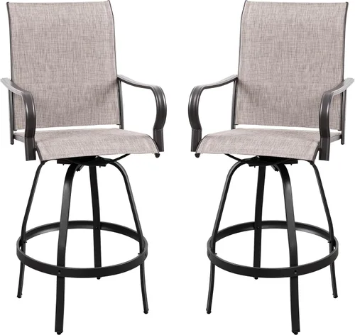 Miniatura 9 de Vongrasig 6 Sillas Giratorias de Bar para Patio Exterior, Taburetes de Bar Altos con Textil Acolchado Tipo Cabestrillo para Todo Clima, Juego