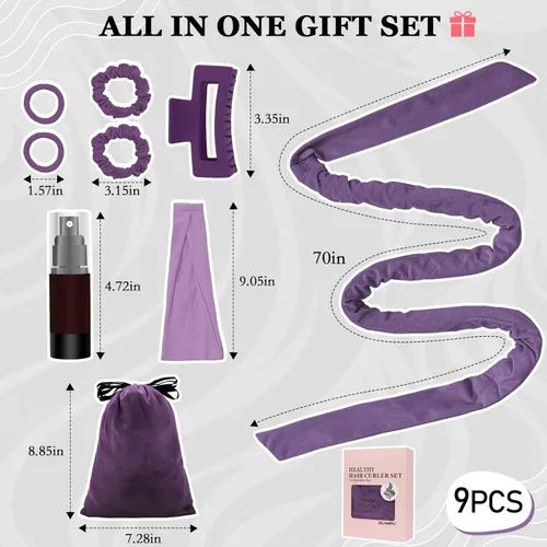 Miniatura 5 de ZILAMPU Diadema de varilla rizadora sin calor, rizadores de pelo para dormir, morado, 70 pulgadas de largo, material de terciopelo extra suave