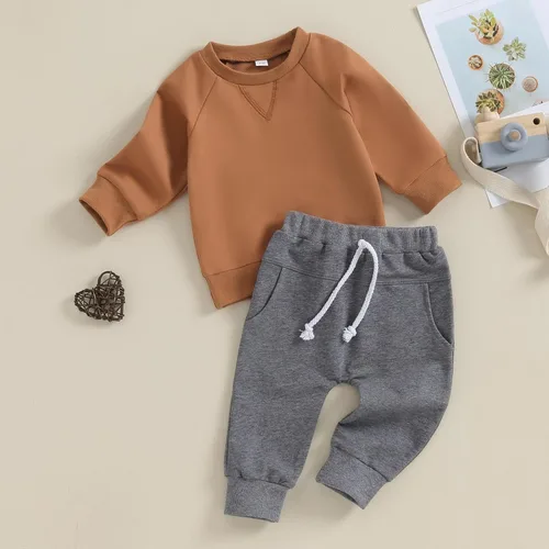Miniatura 31 de Conjunto de ropa de otoño e invierno para bebé niño pequeño, sudadera de manga larga con colores contrastantes, pantalones elásticos para recién