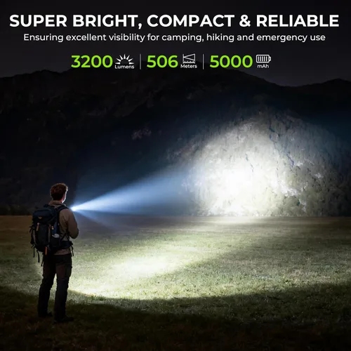 Miniatura 2 de Wurkkos TS28 Linterna LED recargable, 3200 lúmenes, linterna súper brillante con múltiples modos, linternas impermeables IPX8 para acampar