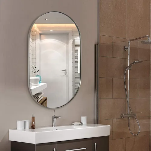 Miniatura 12 de ANDY STAR Espejo de baño negro, 20.0 x 33.0 x 1.0 in ovalado con borde rectangular con marco de metal de acero inoxidable para colgar horizontal