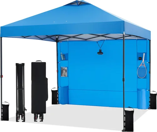 Miniatura 18 de Tunbne - Toldo desplegable de 10 x 10 pies con 1 pared lateral y 6 bolsillos, instalación de un solo empuje, tienda de sombra instantánea con techo