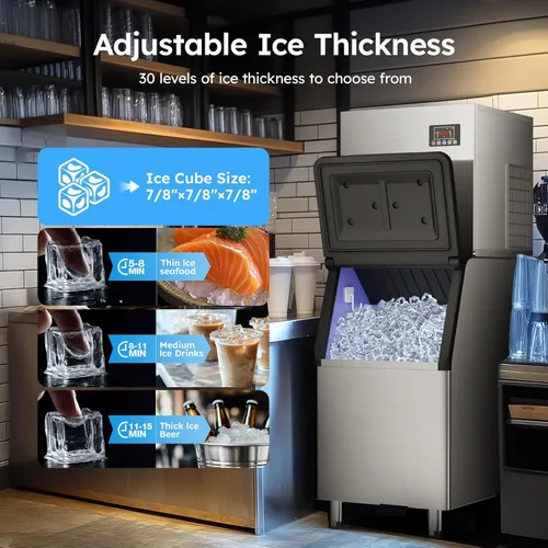 Miniatura 6 de Máquina de hielo comercial 760LBS/24H, almacenamiento de 650 libras, gran máquina de hielo industrial, lista para hielo en 5-15 minutos, con modo
