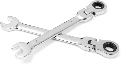 Miniatura 2 de KINJOEK Juego de 2 llaves de trinquete de cabeza flexible de 0.276 in 12PT, juego de llaves métricas de trinquete con movimiento de 5° y 72 dientes