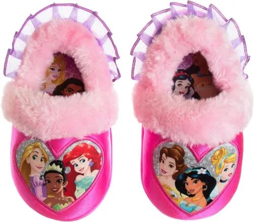 Disney Girls Princess Slippers - Fuzzy Slippers Tangled, Little Mermaid, Beauty and the Beast (size 5-10 Toddlersize 11-12 Little Kid)