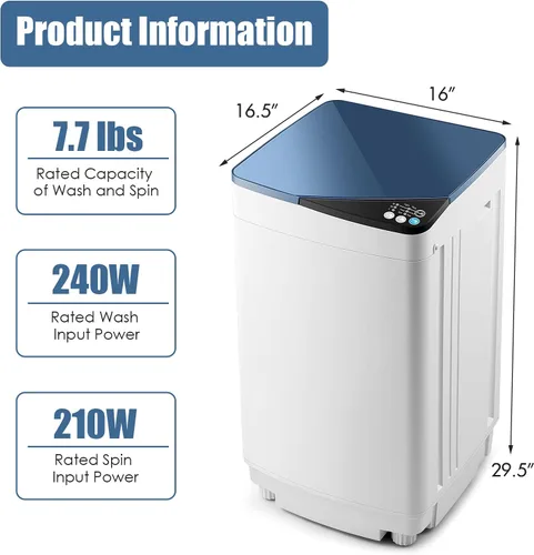 Miniatura 9 de Casart - Lavadora portátil con capacidad de peso de 7.7 libras, lavadora y secadora completamente automática (azul y blanco)
