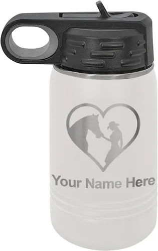 Miniatura 11 de LaserGram Botella de agua personalizada, corazón de vaquera de caballo, acero inoxidable de doble pared aislada al vacío con popote superior, regalo