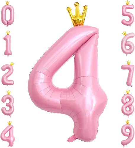 Miniatura 6 de Globo rosa con corona de 40 pulgadas con número 0, globo grande unido de papel de aluminio rosa claro Mylar con dígito de helio 0 para decoración