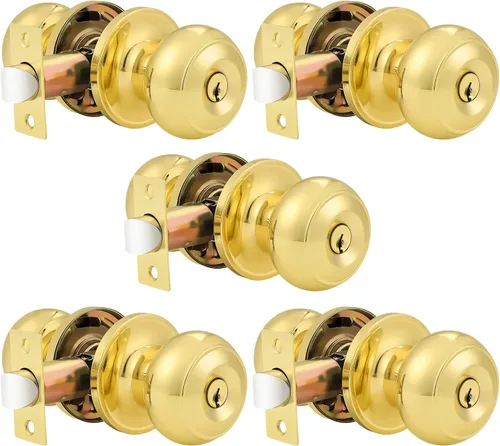 Miniatura 22 de Probrico - Paquete de 3 perillas redondas de níquel satinado para puerta de entrada, con llaves iguales, puerta exterior e interior, delantera