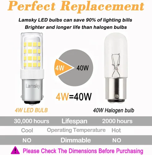Miniatura 3 de BA15D - Bombilla LED de doble contacto para máquina de coser con base de bayoneta AC110-130V, T3/T4/C7/S6, luz diurna de 4 W, 6000 K, bombilla