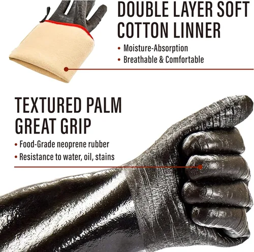 Miniatura 7 de RAPICCA - Guantes de cocina, resistentes al calor, aislantes, para barbacoa/parrilla/horno/ahumador/freír, impermeables, con palmas texturizadas, 14