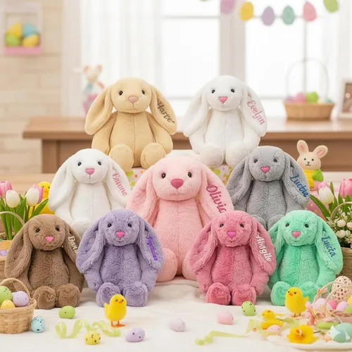 Miniatura 2 de TNYKER Conejito de Pascua personalizado para bebés, con nombre personalizado, conejito de peluche con orejas largas con monograma, muñeca de conejo