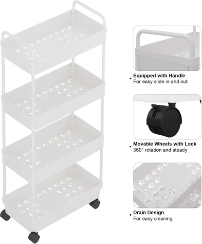 Miniatura 8 de Buzowruil Carrito de almacenamiento rodante de 3 niveles, organizador de estantería móvil, carrito utilitario con ruedas para cocina, baño, Negro