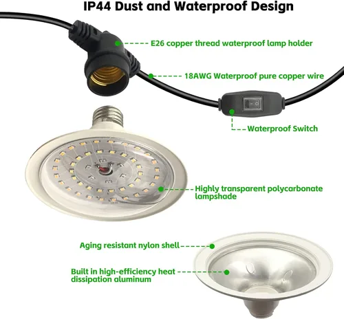 Miniatura 3 de Luces LED de Crecimiento para Exteriores, Luz de Crecimiento de Cadena Impermeable, Luces de Crecimiento de Plantas de Espectro Completo con Cable