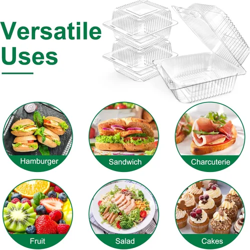 Miniatura 7 de TOFLEN Paquete de 50 contenedores de alimentos de plástico con bisagras, contenedores de rebanada de pastel cuadrados transparentes con tapas