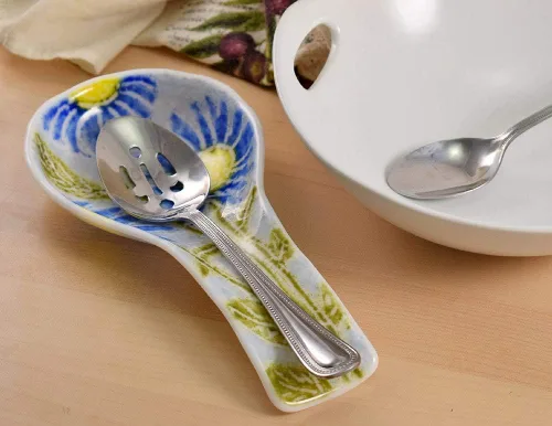 Miniatura 3 de Cuchara de cocina floral de vidrio fundido hecho en Estados Unidos (margarita azul)
