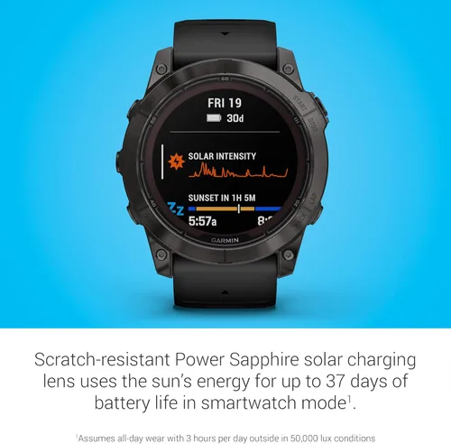 Miniatura 4 de Garmin fēnix 7X Pro Sapphire Solar, reloj inteligente GPS multideportivo, linterna integrada, capacidad de carga solar, color negro 2-Titanio DLC