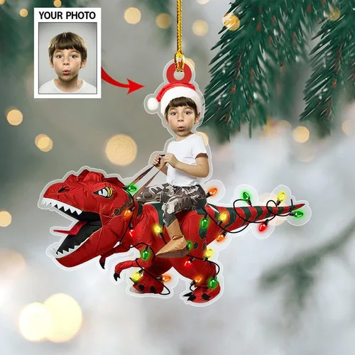 Miniatura 2 de GODLOVER Foto personalizada de bebé con adorno de Navidad de dinosaurio, plano impreso en 2D, adornos de Navidad, regalos de familia, regalo Estilo 1