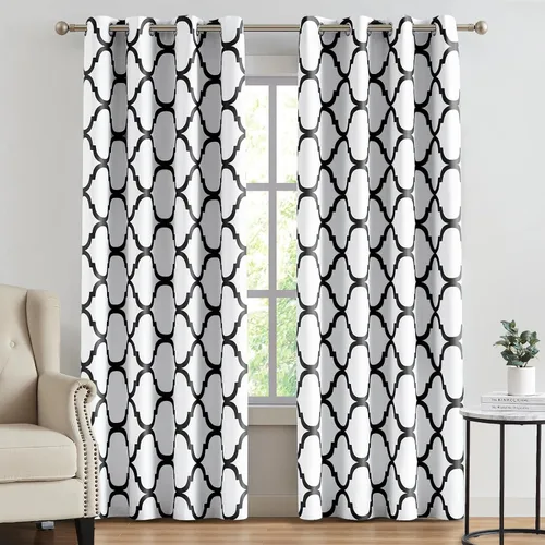 Miniatura 33 de Melodieux - Cortinas opacas estilo marroquí con aislamiento térmico y ojales para oscurecer sala de estar, 2 paneles. Blanco hueso/verde azulado