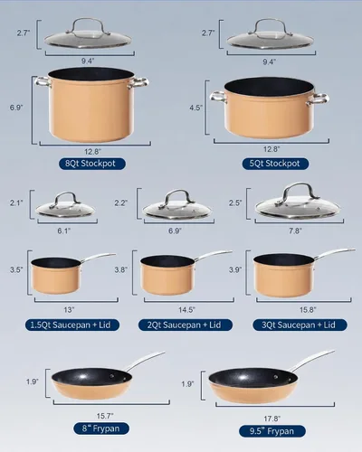 Miniatura 9 de Nuwave - Juego de 12 utensilios de cocina forjados y ligeros, revestimiento ultra antiadherente de cerámica Duralon G10 saludable, tapas de vidrio