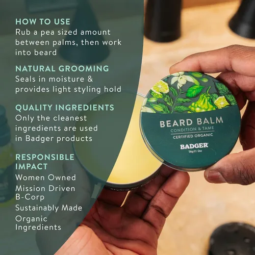 Miniatura 7 de Badger Kit de aseo para barba, aceite para barba y bálsamo para barba, Babassu y jojoba, certificado orgánico, acondicionador sin enjuague