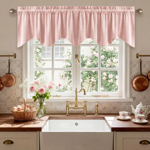 Miniatura 59 de StangH Cortinas decorativas de lujo, cenefa azul con bloqueo de luz, cenefa festoneada para ventana pequeña con bolsillo sólido para barra, cortina