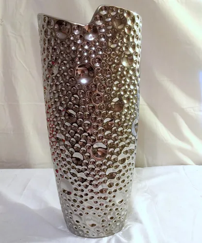 Miniatura 3 de Jarrón decorativo de cerámica con diseño de burbujas de cromo pulido de 14.0 in