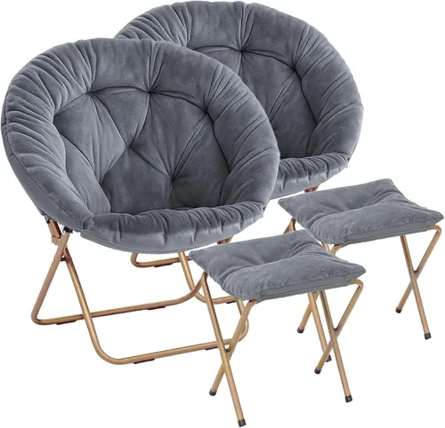 Miniatura 13 de Magshion Silla plegable para adultos con otomana, silla de lectura circular para dormitorio, sala de estar y dormitorio, asiento decorativo cómodo