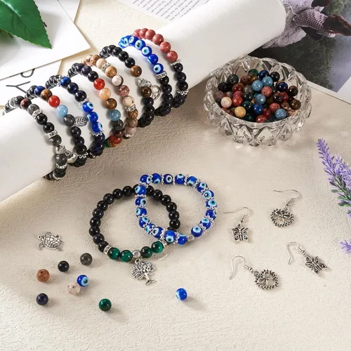 Miniatura 5 de Fashewelry Mala Yoga - Kit de fabricación de pulseras para hombre, 300 cuentas de aleación tibetana de piedra de lava natural, cuentas de piedra